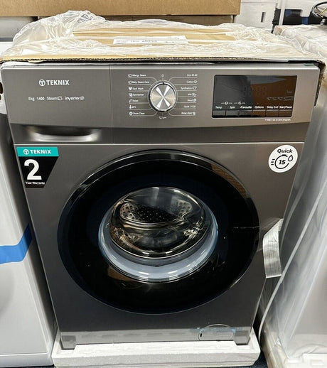 Teknix TKW8142HS 8KG 1400Spin Family Sized Washing Machine in Titanium with Inverter Motor Showroom Photo