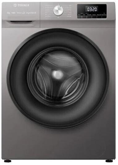 Teknix TKW8142HS 8KG 1400Spin Family Sized Washing Machine in Titanium with Inverter Motor Stock Photo Front