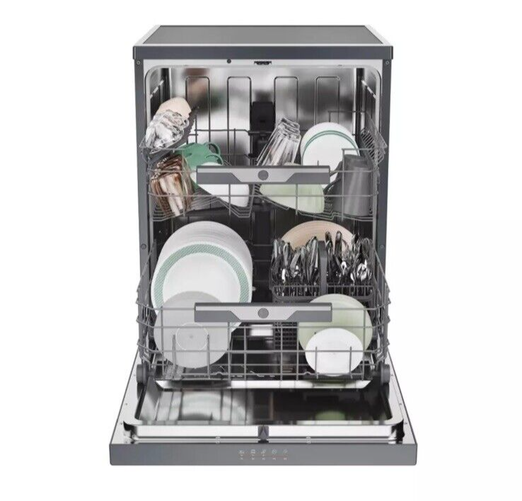 Hoover HF4C7L0A 60cm Super Silent 14 Place Settings Freestanding Dishwasher Stock photo front open