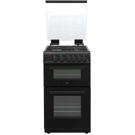 Hostess Freestanding Natural Gas Cooker 50cm Twin Cavity with Glass Lid in Black. LPG Convertible