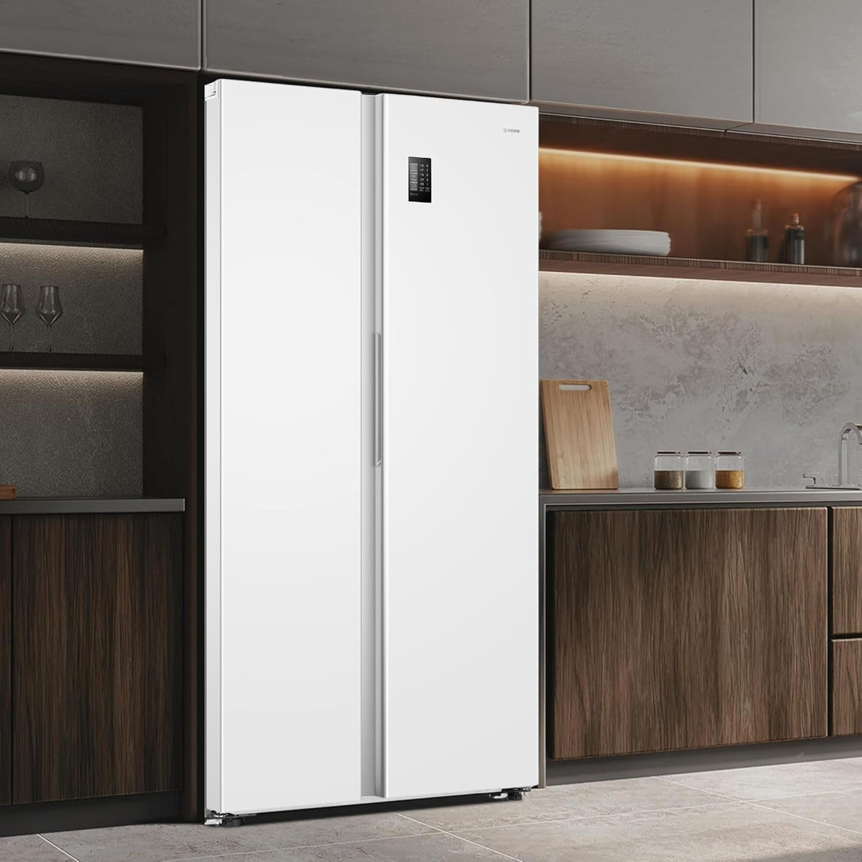 Teknix TX2SBS1791PW American Fridge Freezer in White - 523 Litre Capacity - E Rated - POHW0130 from HomeWise Appliances. Stock photo the appliance in a modern style kitchen.