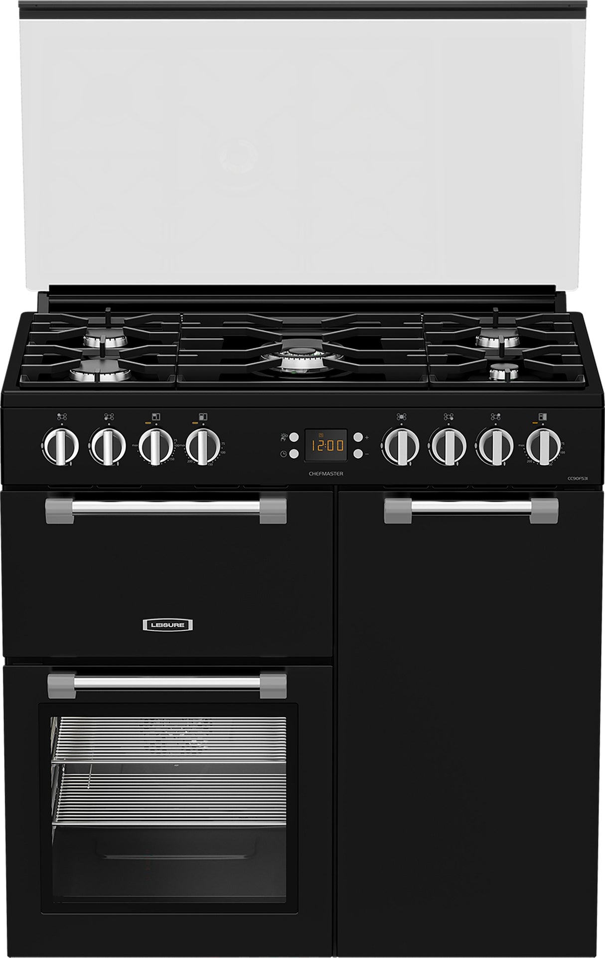 Leisure Chefmaster 90cm Duel Fuel Range Cooker with Glass Top Lid in Black CC90F531K from HomeWise