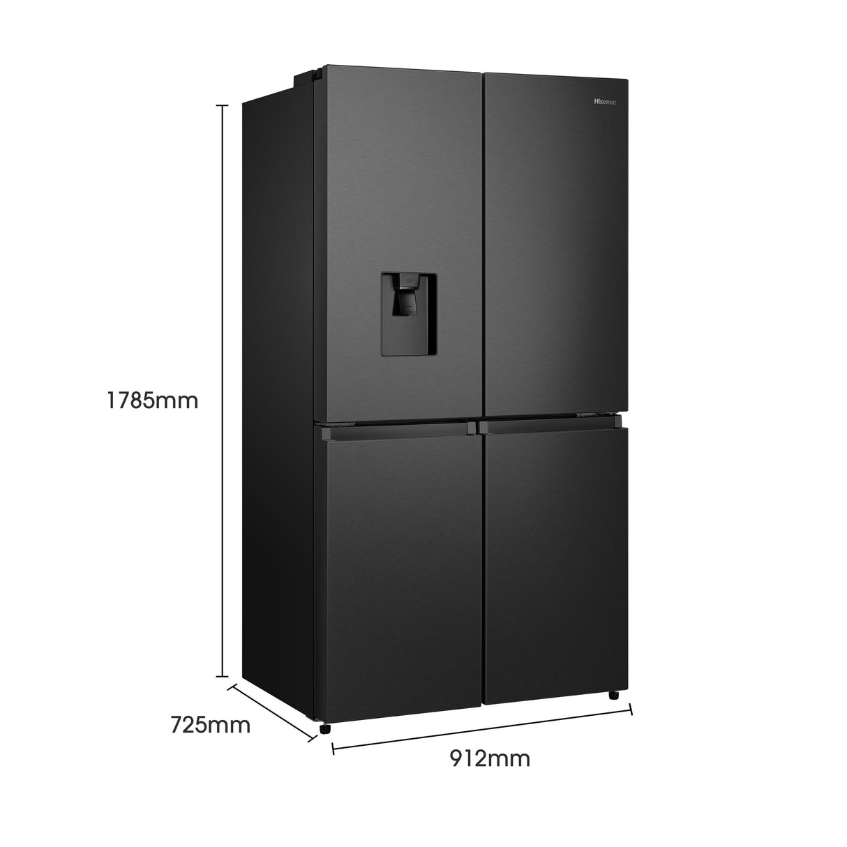 Hisense RQ758N4SWFE American Fridge Freezer, Total No Frost, Wi-Fi Enabled, Metal Tech Cooling in Black Steel dimensions