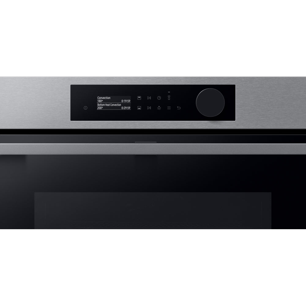 Samsung NV7B5755SAS Flexible Dual Cook Built-in Smart Single Oven with Pyrolytic Self Cleaning and Air Fry in Stainless Steel - A+ Rated from HomeWise Appliances. Stock photo front of oven control panel.