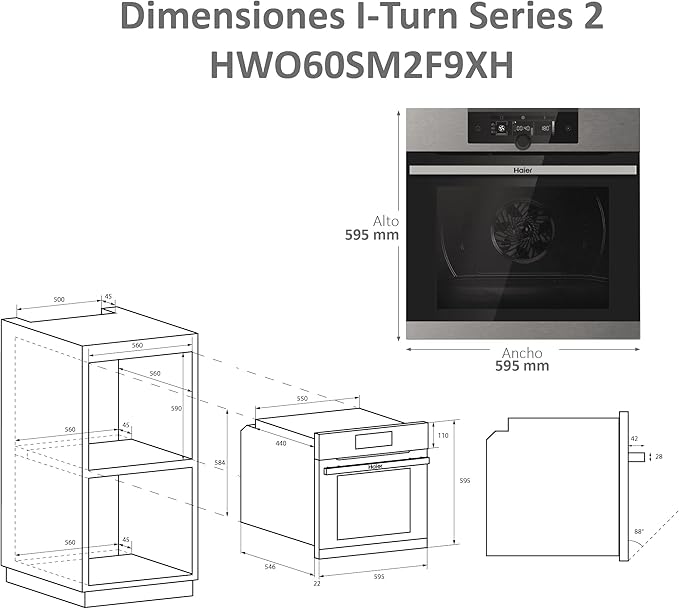 Haier HWO60SM2F9XH Wi-Fi Enabled Electric Single Oven with Pyrolytic Cleaning in Stainless Steel Dimensions