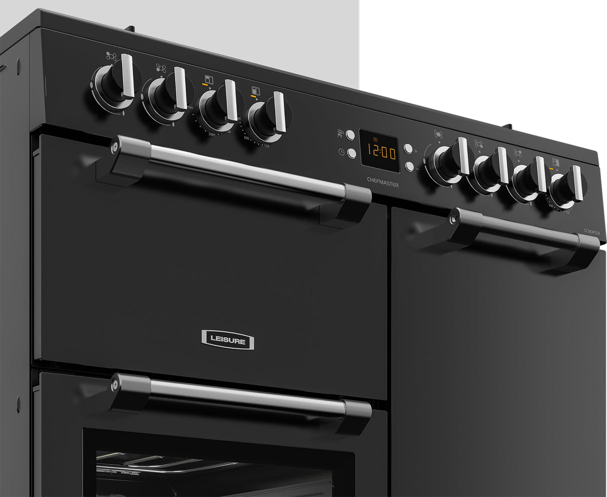 Leisure Chefmaster 90cm Duel Fuel Range Cooker with Glass Top Lid in Black CC90F531K from HomeWise