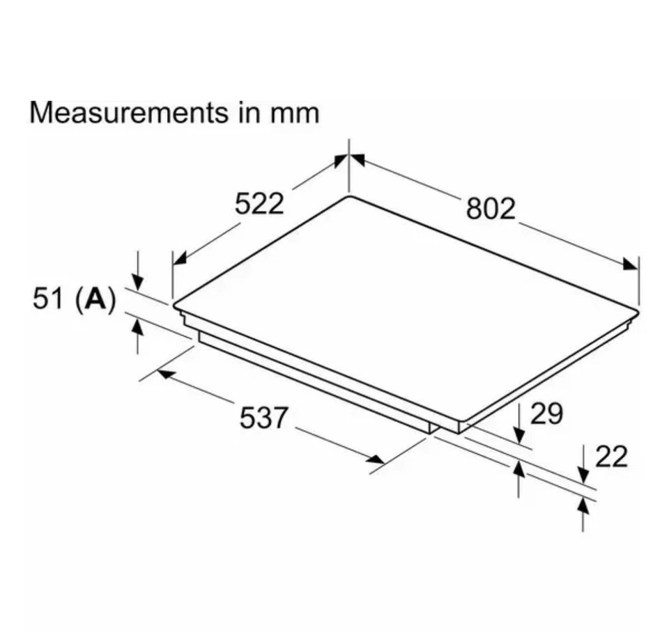 Neff T58FHW1L0 N70 80cm 5 Zone Induction Hob measurements diagram v2