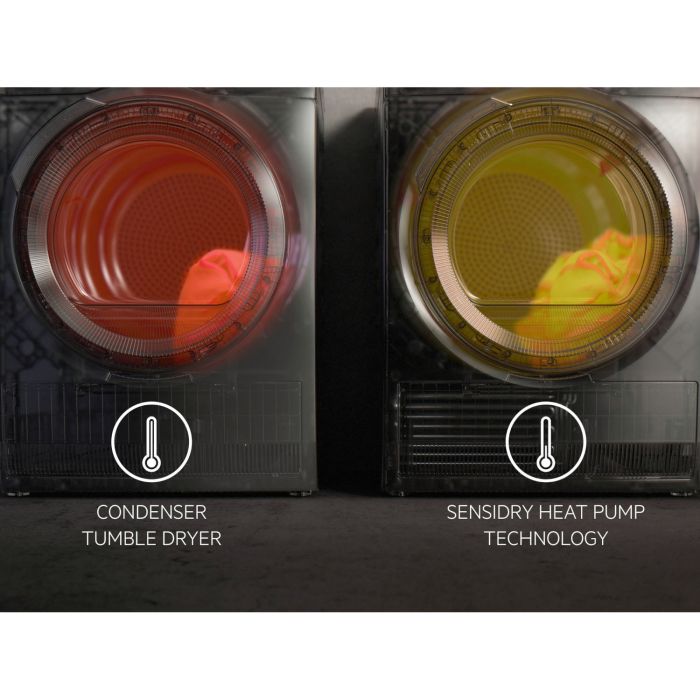 AEG TR718L2B 7000 8KG SensiDry® Heat Pump Tumble Dryer in White - A++ Rated Stock Photo Sensor drying technology