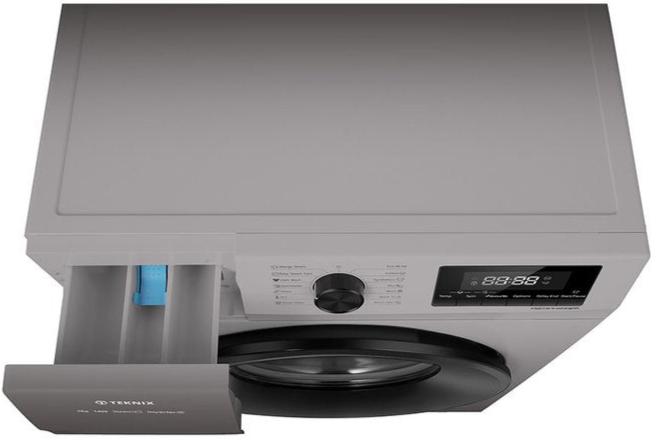 Teknix TKW8142HS 8KG 1400Spin Family Sized Washing Machine in Titanium with Inverter Motor Aerial Soap Drawer