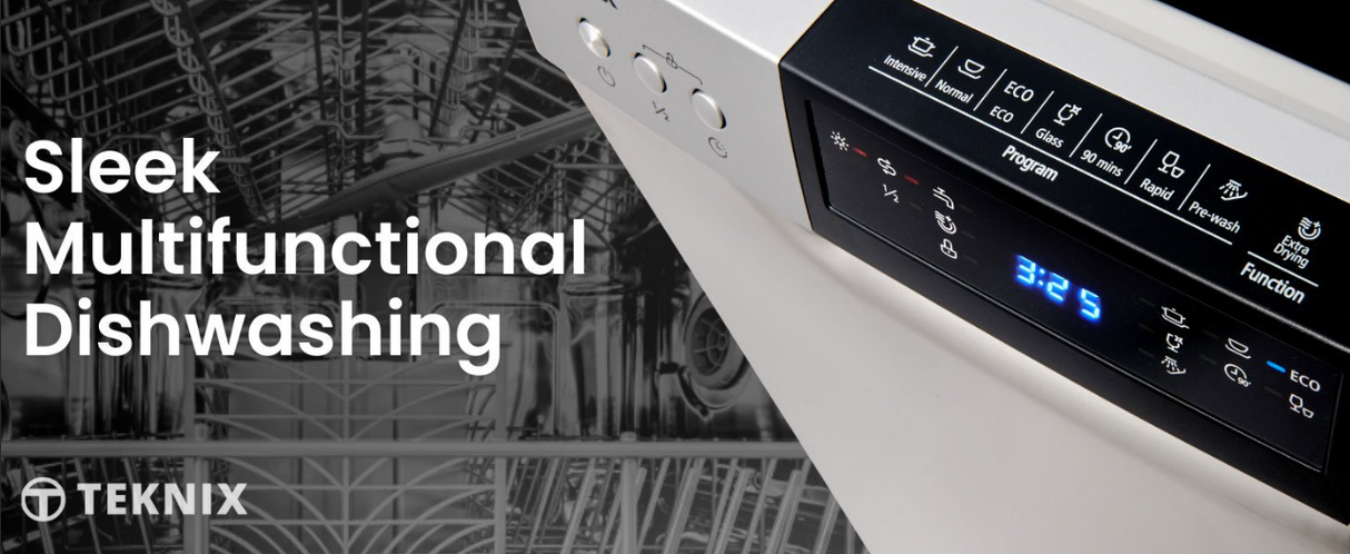 Teknix TFD616S 14 Place Settings Full Size Freestanding Dishwasher with Top Cutlery Tray in Stainless Steel