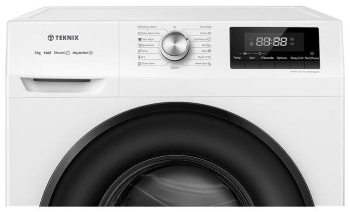 Teknix TKW8142HW 8KG 1400Spin Family Sized Washing Machine in White with Inverter Motor Fascia