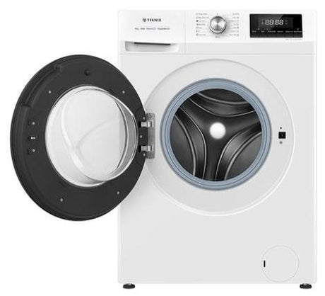 Teknix TKW8142HW 8KG 1400Spin Family Sized Washing Machine in White with Inverter Motor Door Open