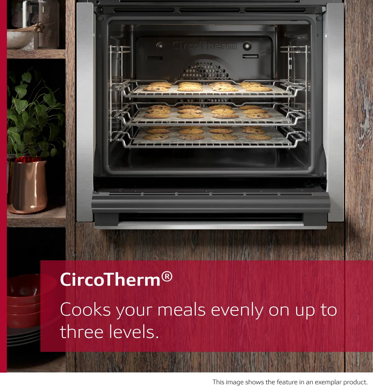 Neff N50 U1ACE2AN3B Built-in Electric Double Oven in Stainless Steel - A/B Rated by HomeWise Appliances. Stock photo graphic showing Circotherm, cooks your meals evenly on upto three levels.