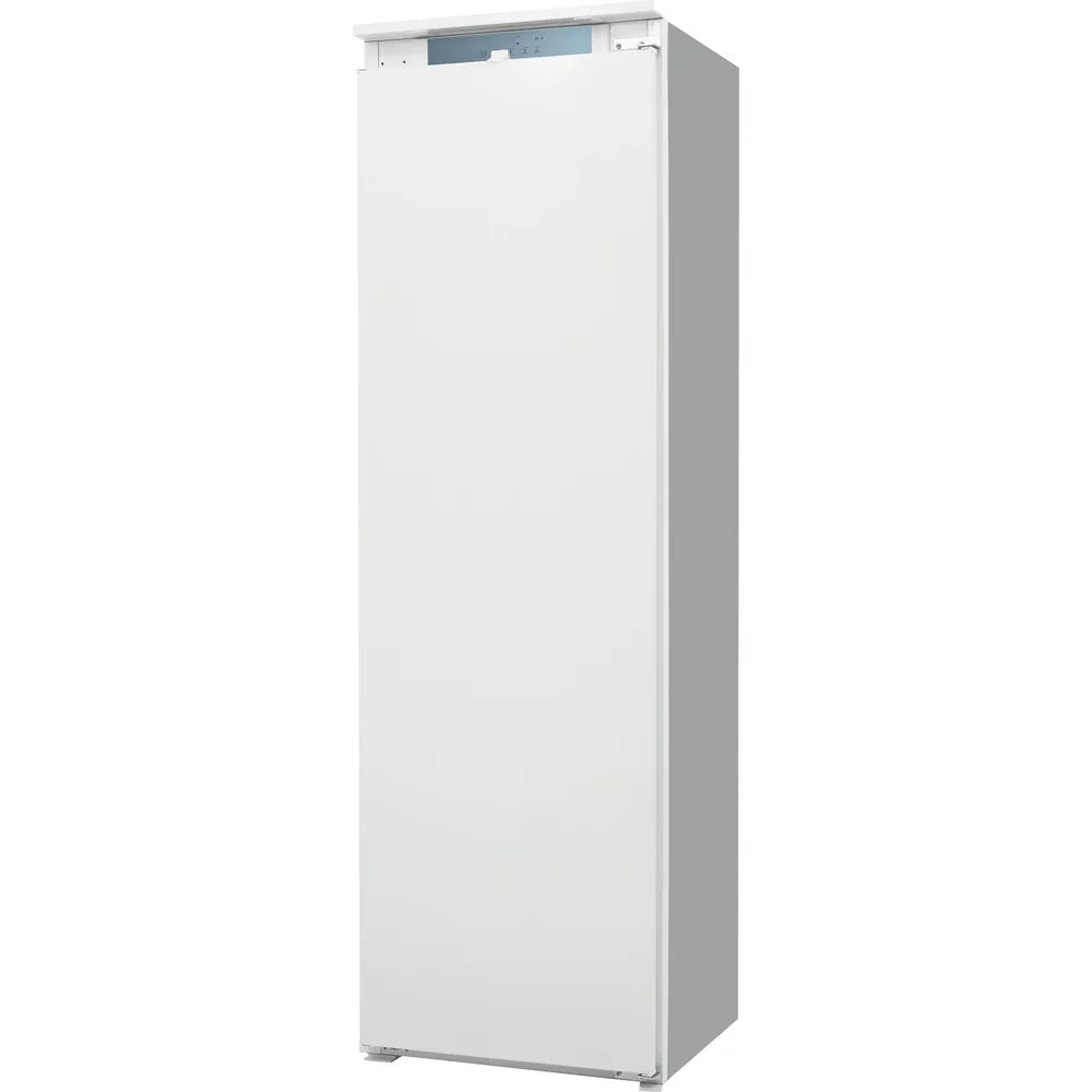 Hotpoint HTSD18F013H1 209 Litre Tall Built-In Freezer with No Frost - E Rated from HomeWise Appliances. Stock photo of angled front of appliance also showing right side panel.