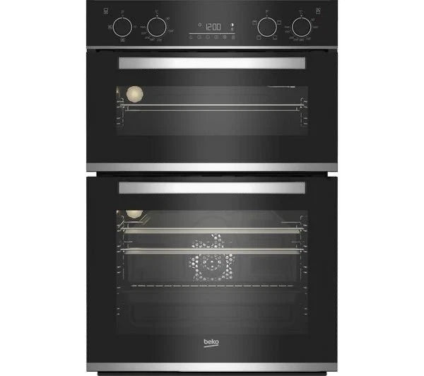 Beko BBXDF25300X Electric Double Built-in Oven in Black & Stainless Steel - A/A Rated stock photo front of oven