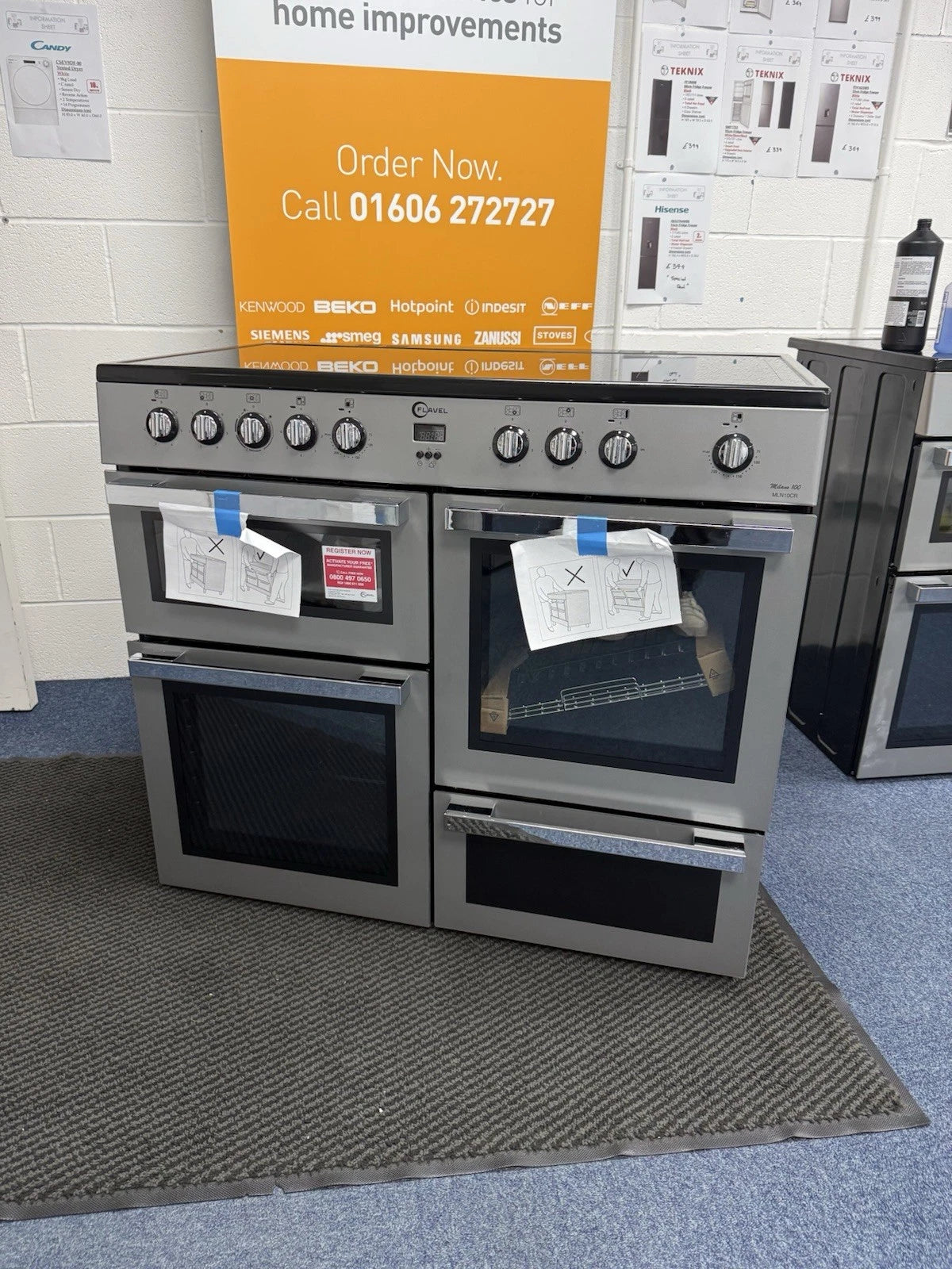 Flavel MLN10CRS 100cm Electric Range Cooker with 5 Zone Ceramic Hob in Silver & Chrome - A Rated - HW181688