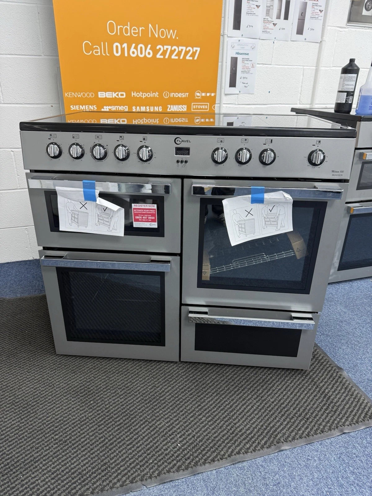 Flavel MLN10CRS 100cm Electric Range Cooker with 5 Zone Ceramic Hob in Silver & Chrome - A Rated - HW181688