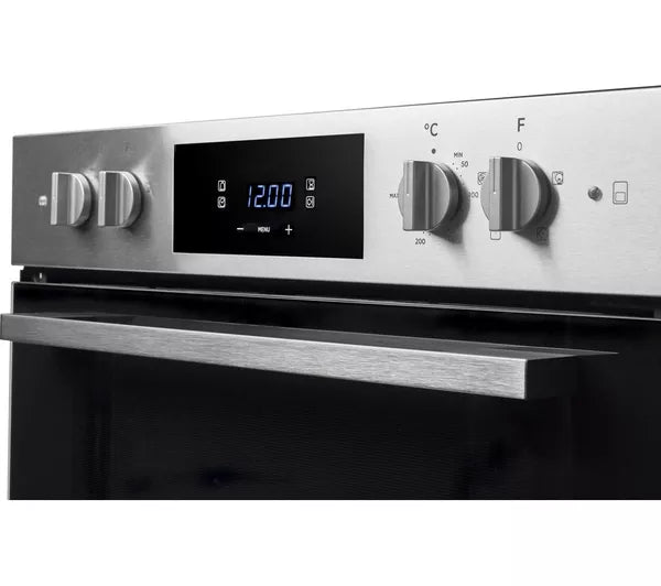 Hoover HO7DC3B308IN Electric Built-under Double Oven in Stainless Steel & Black - A/A Rated from HomeWise Appliances. Stock photo close up of the control panel with digital display.