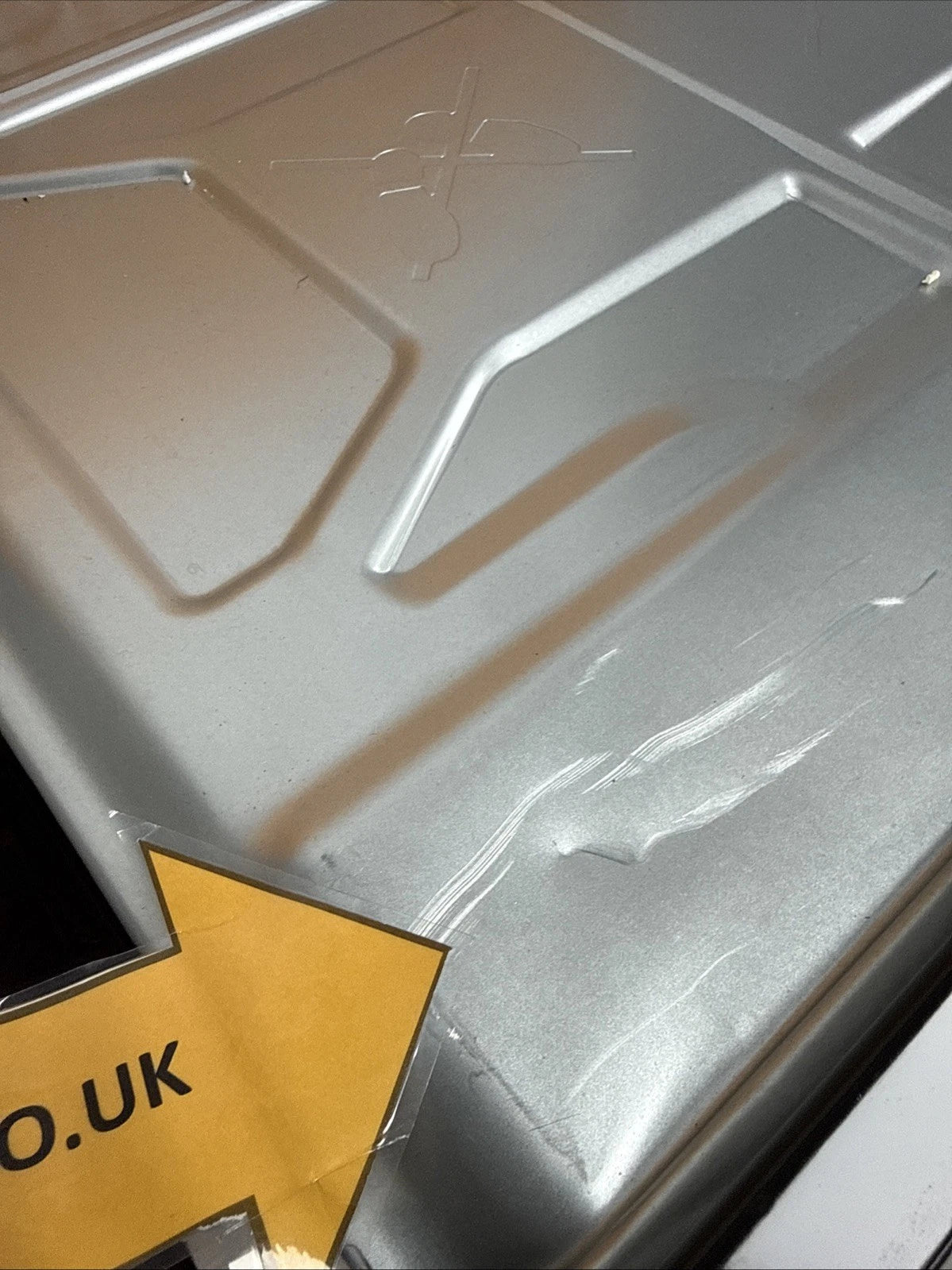AEG BPK355061B (20) Electric Built-In Single Oven with Pyrolytic Self Cleaning in Black - A+ Rated from HomeWise Appliances. Shop photo of top of the oven casing showing a scuff mark which will not be seen when installed.
