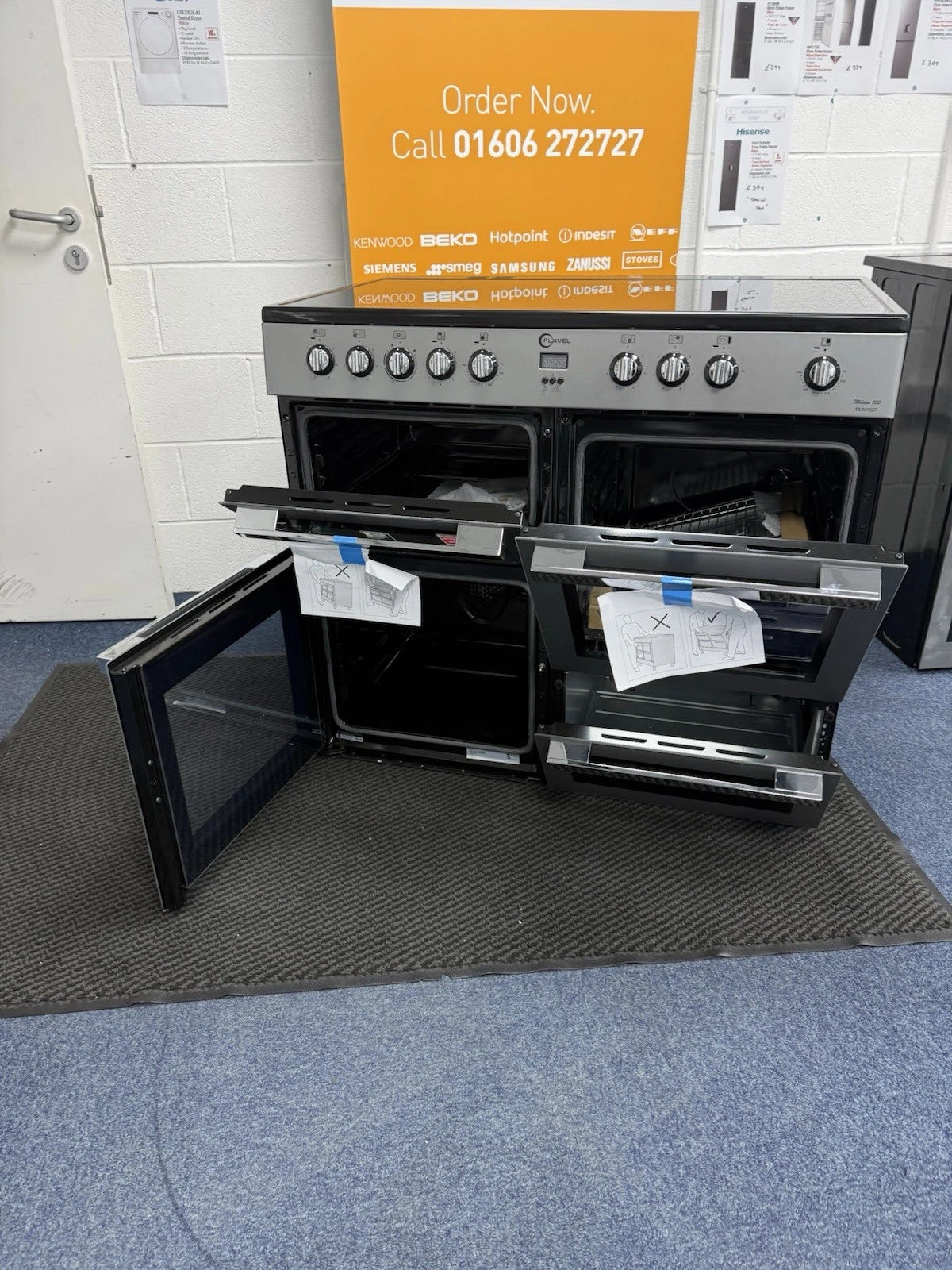 Flavel MLN10CRS 100cm Electric Range Cooker with 5 Zone Ceramic Hob in Silver & Chrome - A Rated - HW181688