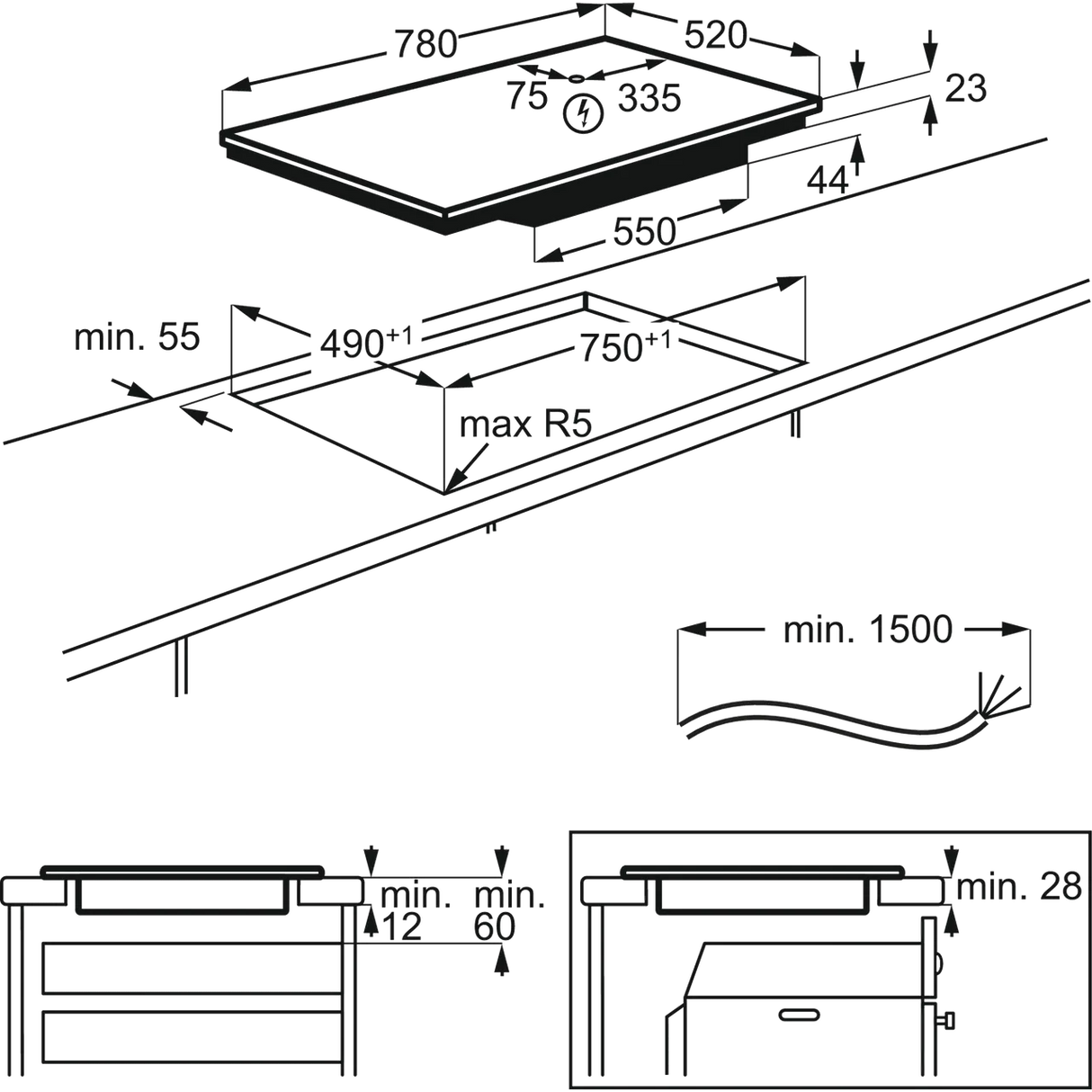AEG IAE84421FB 7000 SenseBoil 78cm Induction Hob in Black - (Tatty Box) - HW181750