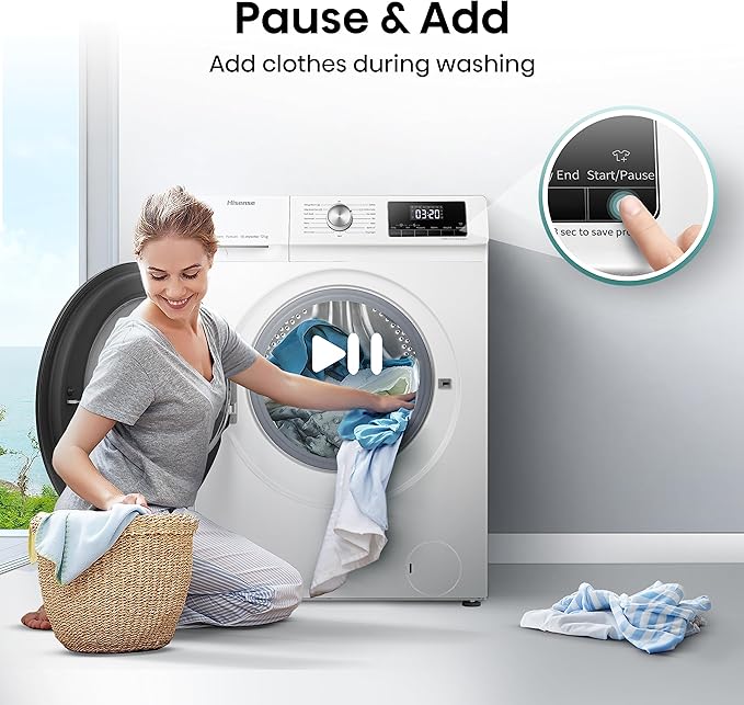 Hisense WFQA1214EVJM 12KG 1400 Spin Steam Wash Washing Machine in White - A Rated - POHW0090