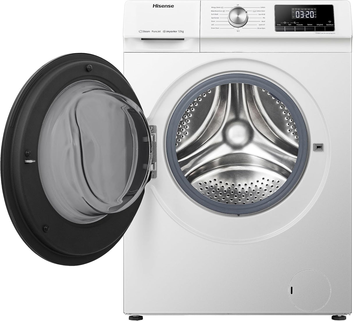 Hisense WFQA1214EVJM 12KG 1400 Spin Steam Wash Washing Machine in White - A Rated - POHW0090