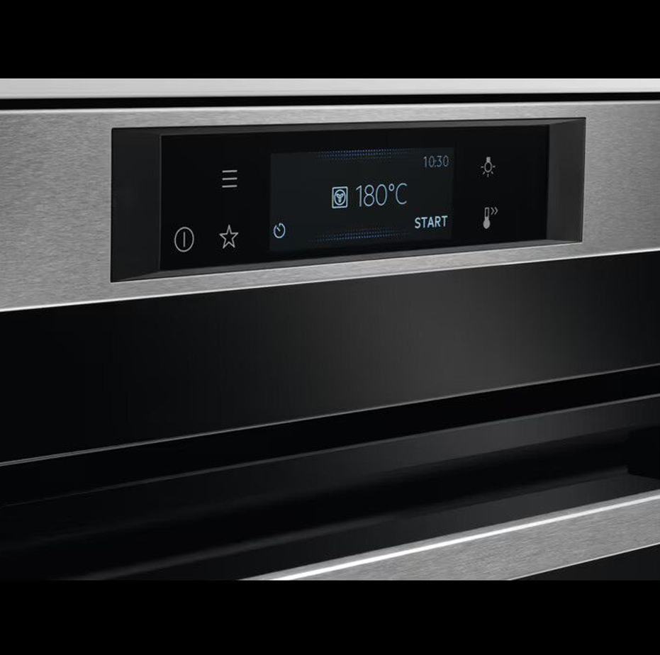 AEG 7000 BSK774320M SteamCrisp Built-In Single Oven with Pyrolytic Self Cleaning in Stainless Steel - A+ Rated (Blemished) stock photo  close up of control panel