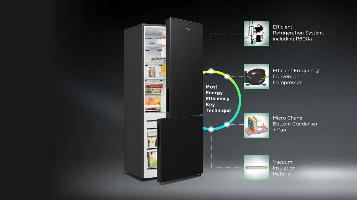 Hisense RB327N4WBE 55cm Wide 182.5cm Tall Fridge Freezer in Black