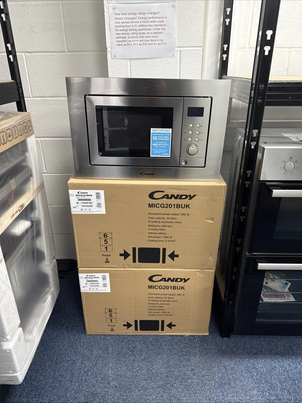 Candy MICG201BUK 20Litre Built in Microwave Oven with Grill in Stainless Steel W595mm H382mm D343.5mm