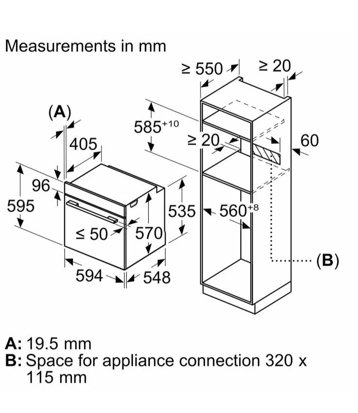 Bosch Series 4 HQA534BS3B Built In Electric Single Oven with added Steam Function in Stainless Steel - A+ Rated - HW181722