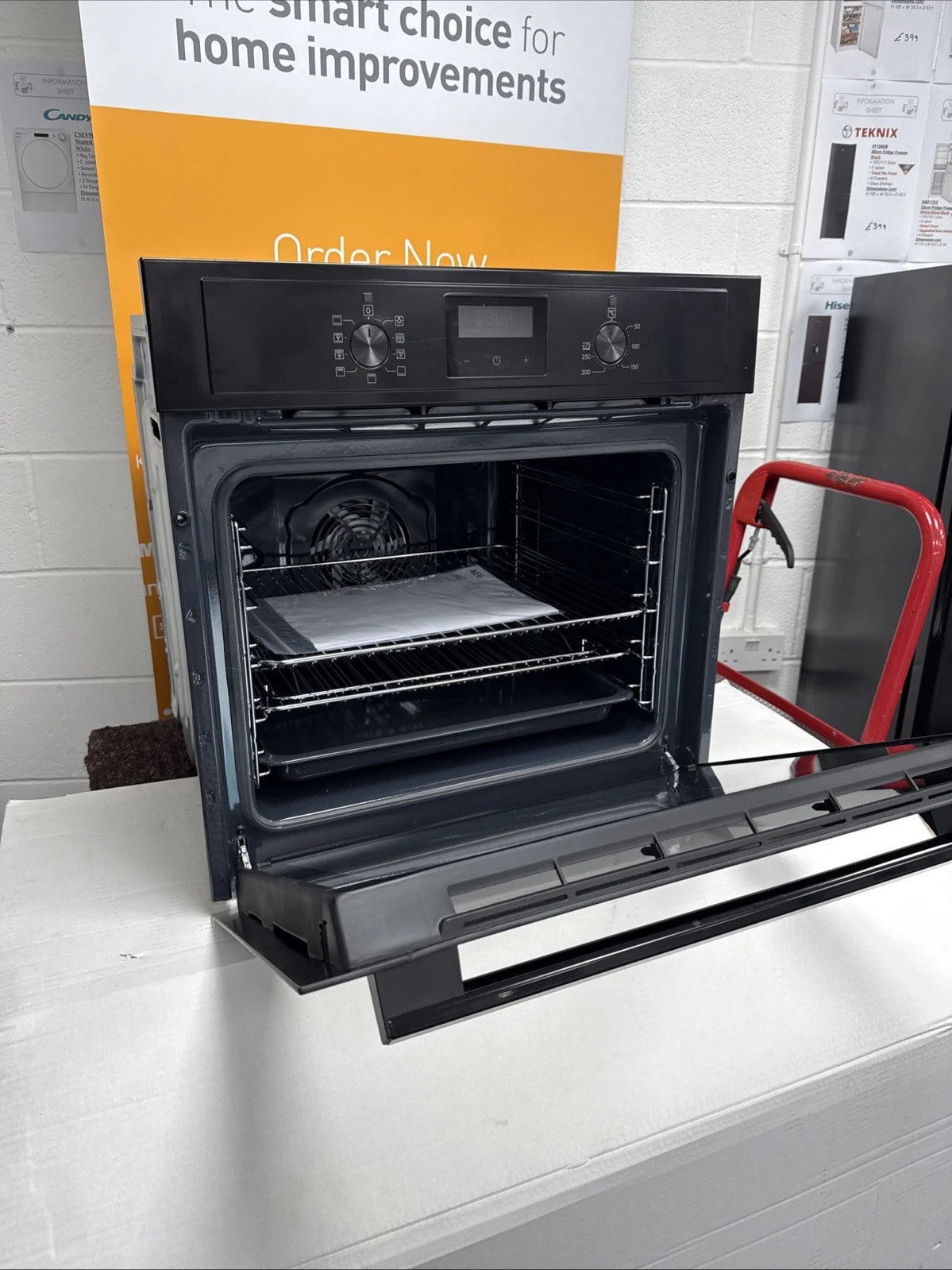 AEG BEX335011B SurroundCook Built-In Electric Single Oven in Black - A Rated showroom photo angled front view with door open