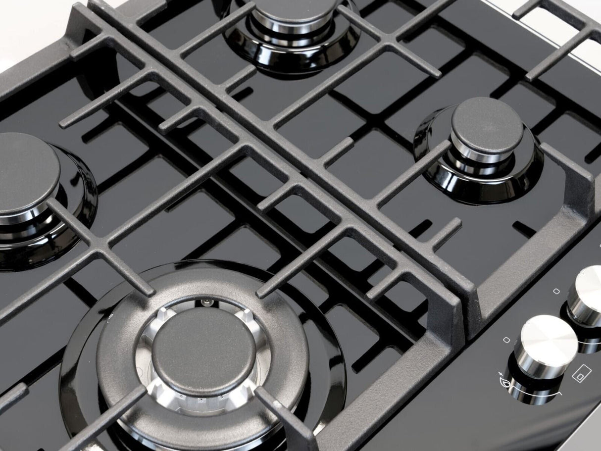 Teknix Signature Collection SCGH61B 4 Burner Gas on Glass Hob Wok Cast Iron Pan Supports from HomeWise