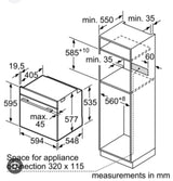 Bosch HBS534BB0B Electric Single Built In Oven in Black dimensions diagram 