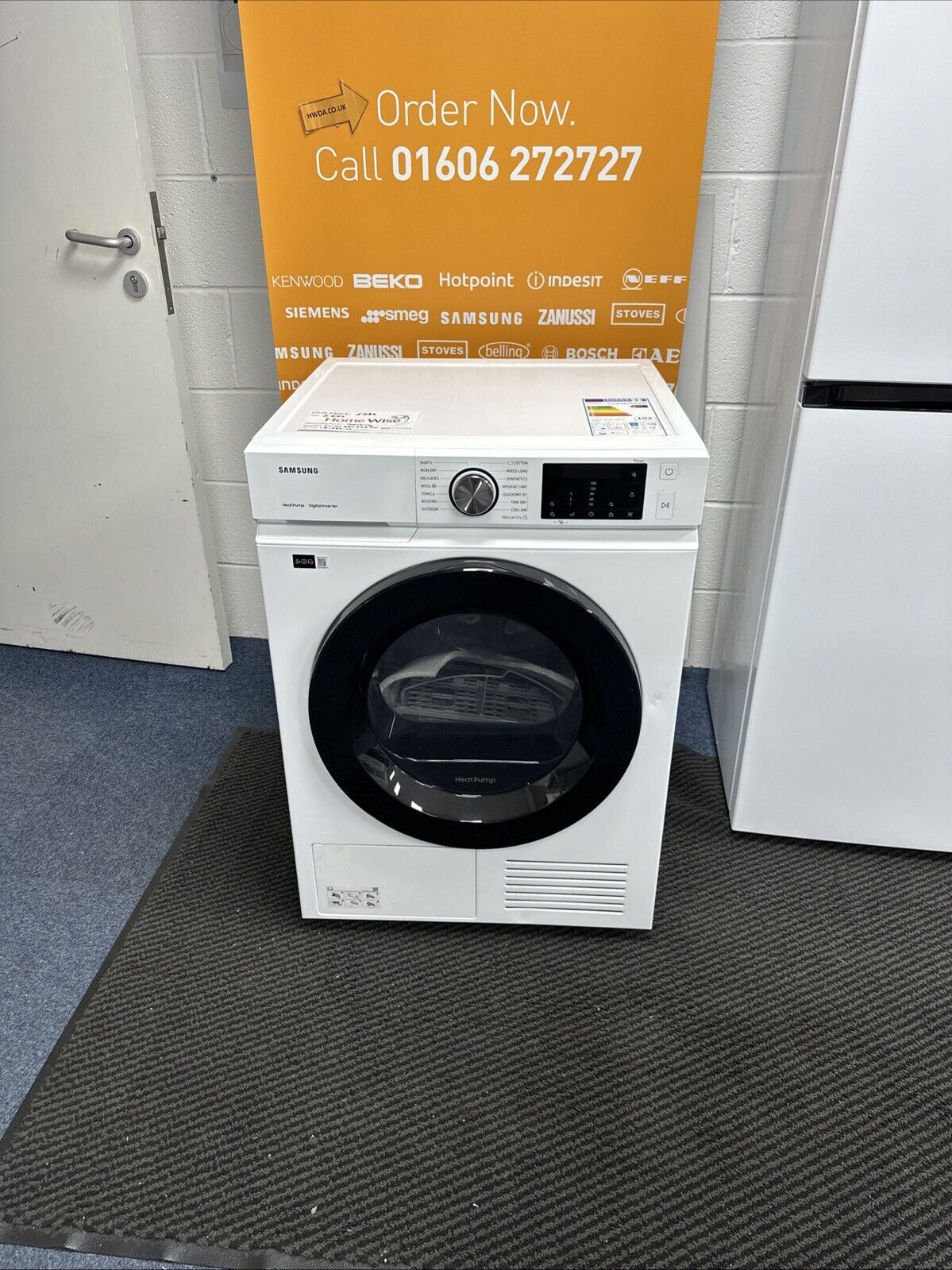 Samsung DV90BBA245AW 9kg Series 5+ OptimalDry Heat Pump Tumble Dryer  - White - A+++ Rated showroom photo front of appliance