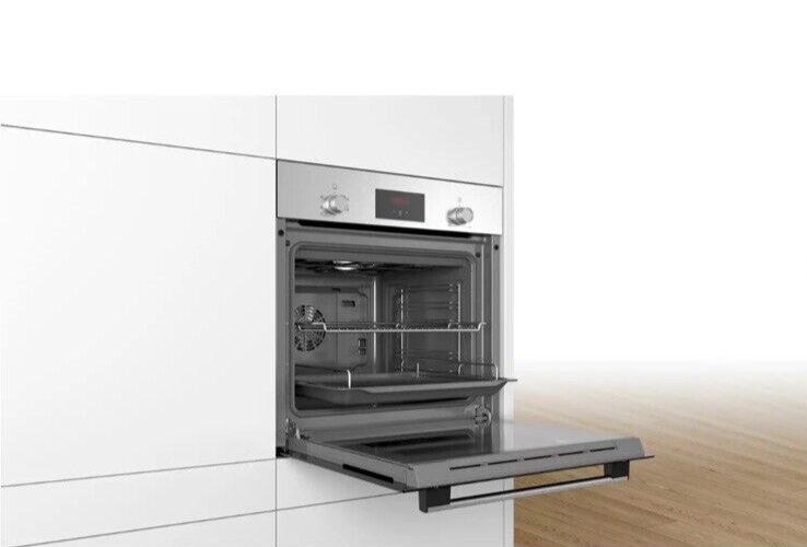 Bosch Series 2 HHF113BR0B Built-In Electric Single Oven in Stainless Steel - 13 Amp Plug In - A Rated - HW181884