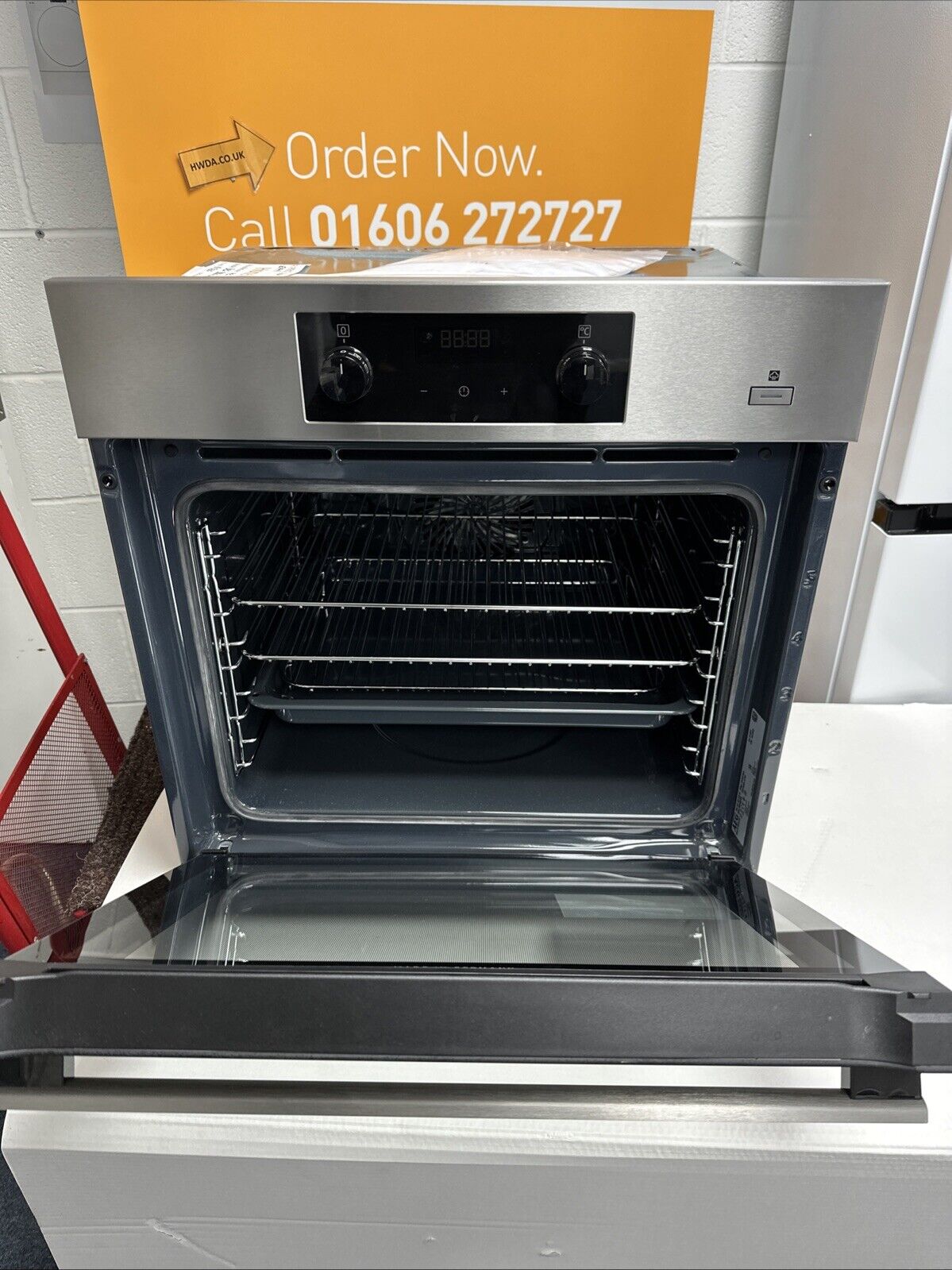 AEG BES355010M 6000 Series SteamBake Electric Single Oven - Stainless Steel - A Rated showroom photo with door open