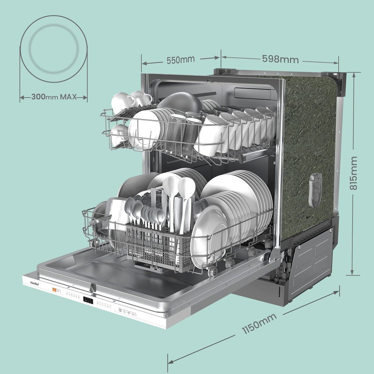 Comfee' KWH-BD1215P-W - 12 Place Settings Fully Integrated Dishwasher in White