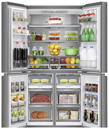 Hisense RQ758N4SWSE American Fridge Freezer, Total No Frost, Wi-Fi Enabled, Metal Tech Cooling in Stainless Steel Doors open loaded