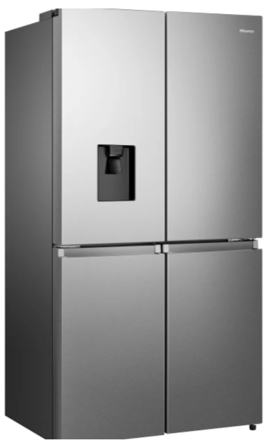 Hisense RQ758N4SWSE American Fridge Freezer, Total No Frost, Wi-Fi Enabled, Metal Tech Cooling in Stainless Steel Angled Photo