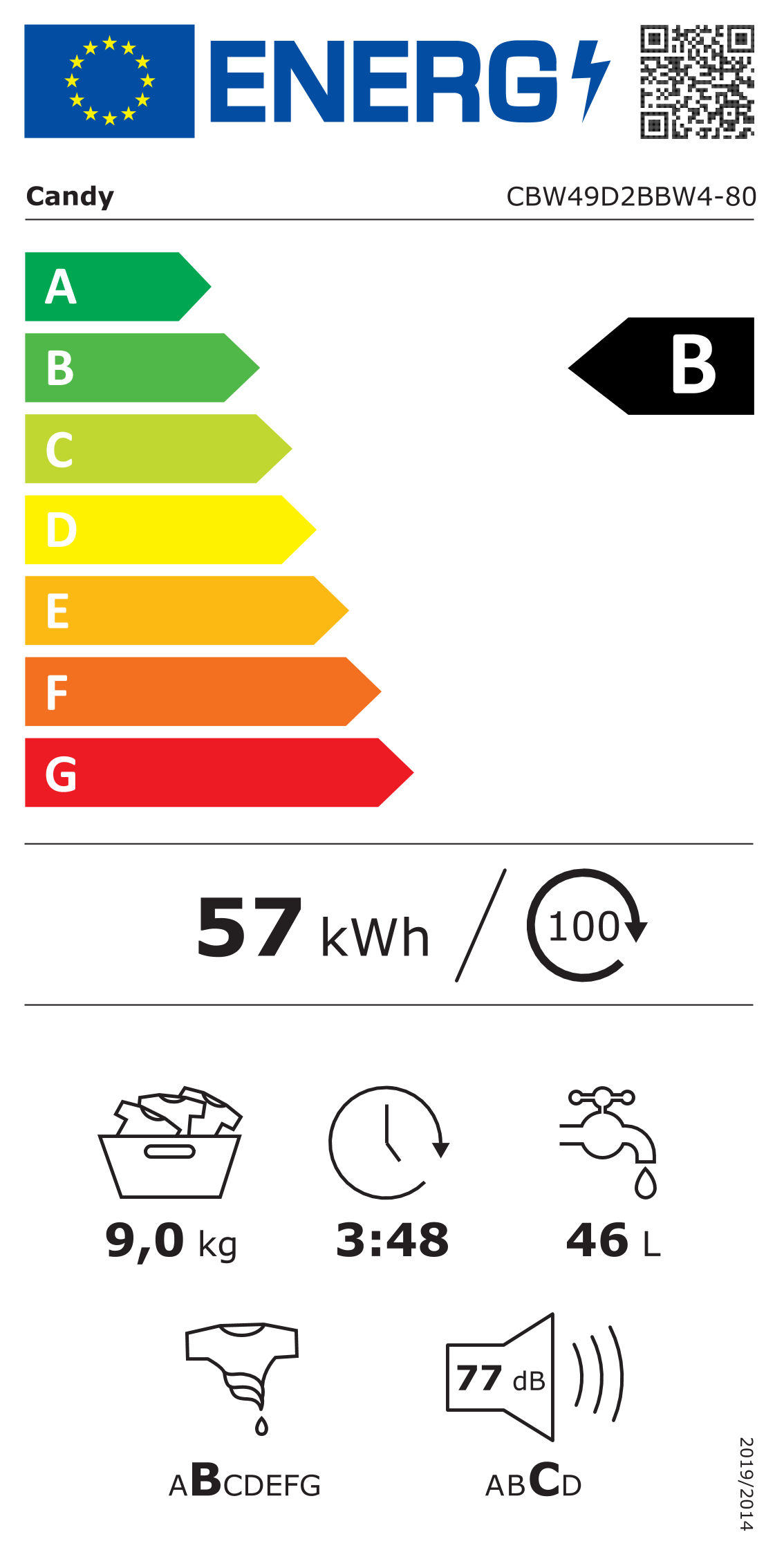 Candy CBW49D2BBW4-80 9KG 1400Spin Integrated Washing Machine in Black - POHW0092