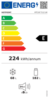 Hotpoint HTC18 T112 UK 70/30 No Frost Integrated Fridge Freezer with Sliding Hinge - E Rated from HomeWise Appliances. Graphic for E-Rated Energy Efficiency