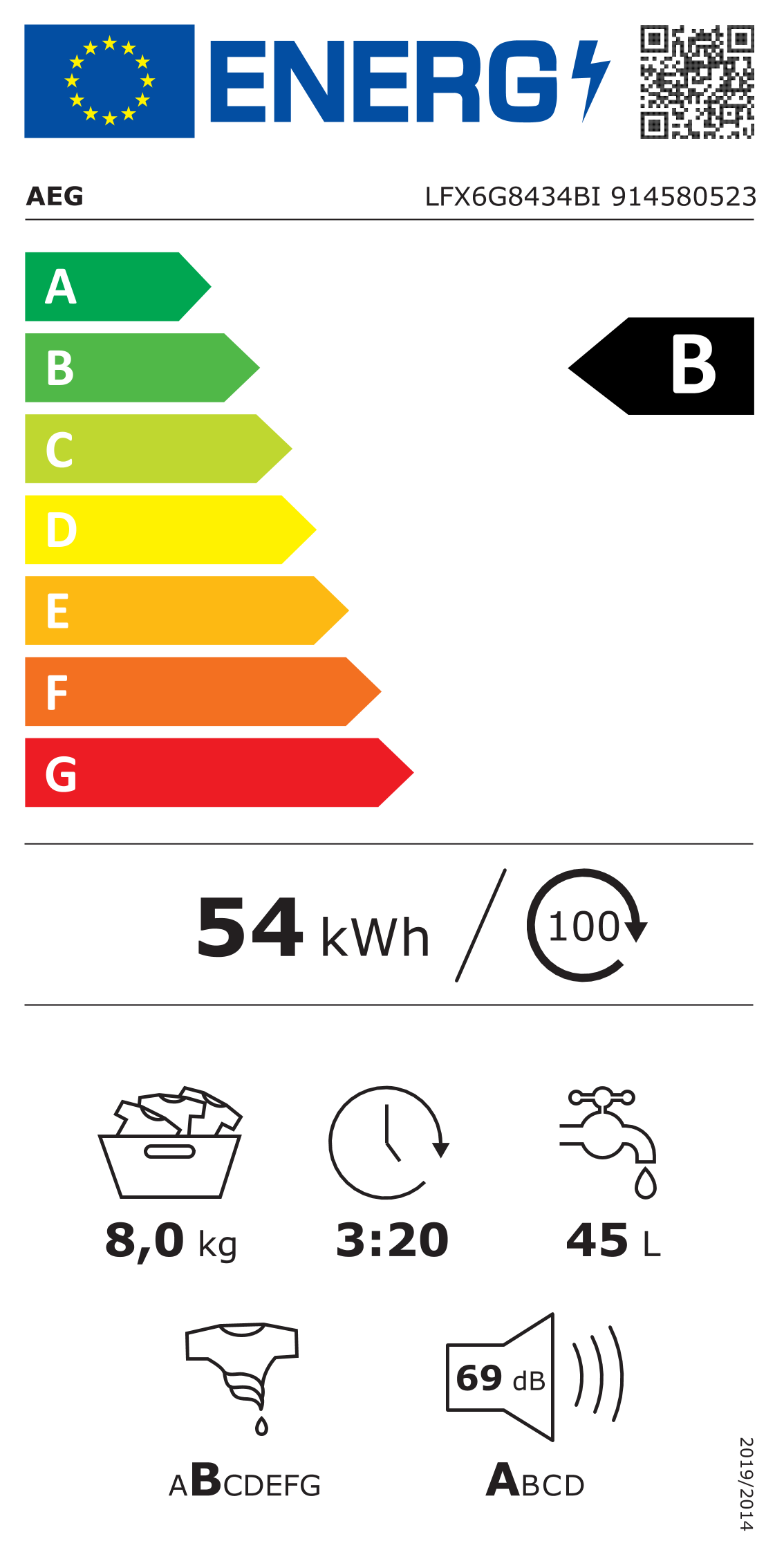 AEG LFX6G843BI 8KG 1400 Spin Machine in White - (Graded Dented) - HW181766