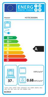 Hoover HO7DC3B308IN Electric Built-under Double Oven in Stainless Steel & Black - A/A Rated from HomeWise Appliances. Stock photo graphic of A Rated second 37 Litre  oven cavity.