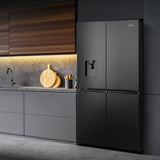 Hisense RQ758N4SWFE American Fridge Freezer, Total No Frost, Wi-Fi Enabled, Metal Tech Cooling in Black Steel pure flat 