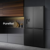 Hisense RQ758N4SWFE American Fridge Freezer, Total No Frost, Wi-Fi Enabled, Metal Tech Cooling in Black Steel pure flat logo