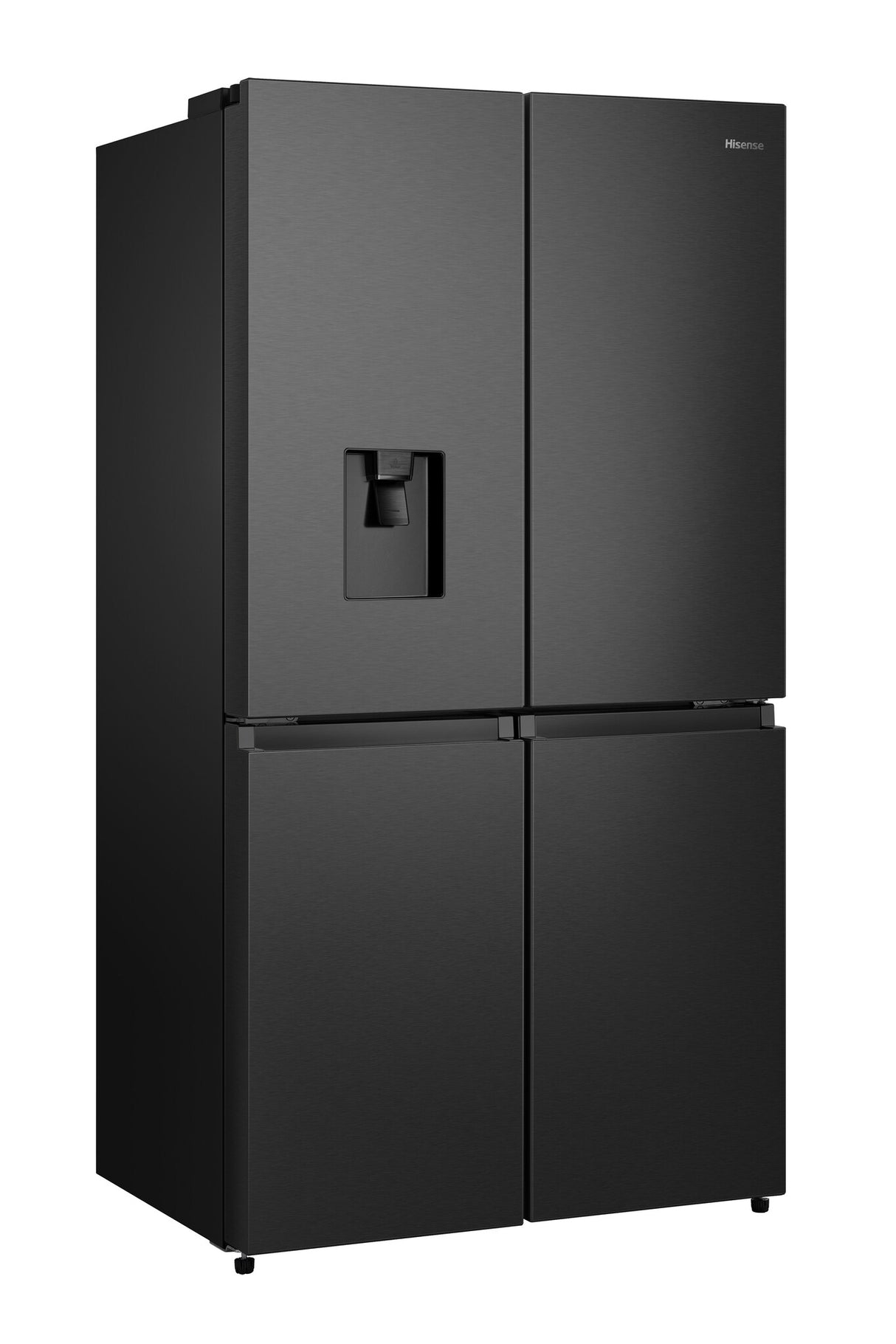 Hisense RQ758N4SWFE American Fridge Freezer, Total No Frost, Wi-Fi Enabled, Metal Tech Cooling in Black Steel stock hoto angled 
