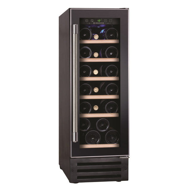 Hoover HWCB30UK/1 30cm Wine Cooler - Black Stock photo front with bottles