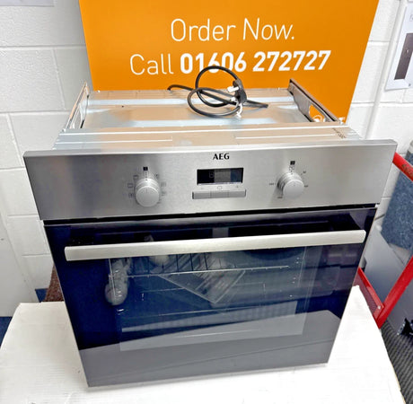 AEG BSX23101XM (82) 6000 Series SurroundCook Electric Single Oven - Stainless Steel - A Rated - 13 Amp Plug photo of the oven in front of a call to action banner Order Now Call 01606 272727