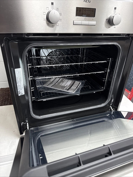 AEG BSX23101XM (82) 6000 Series SurroundCook Electric Single Oven - Stainless Steel - A Rated - 13 Amp Plug shop photo close up of the oven door open